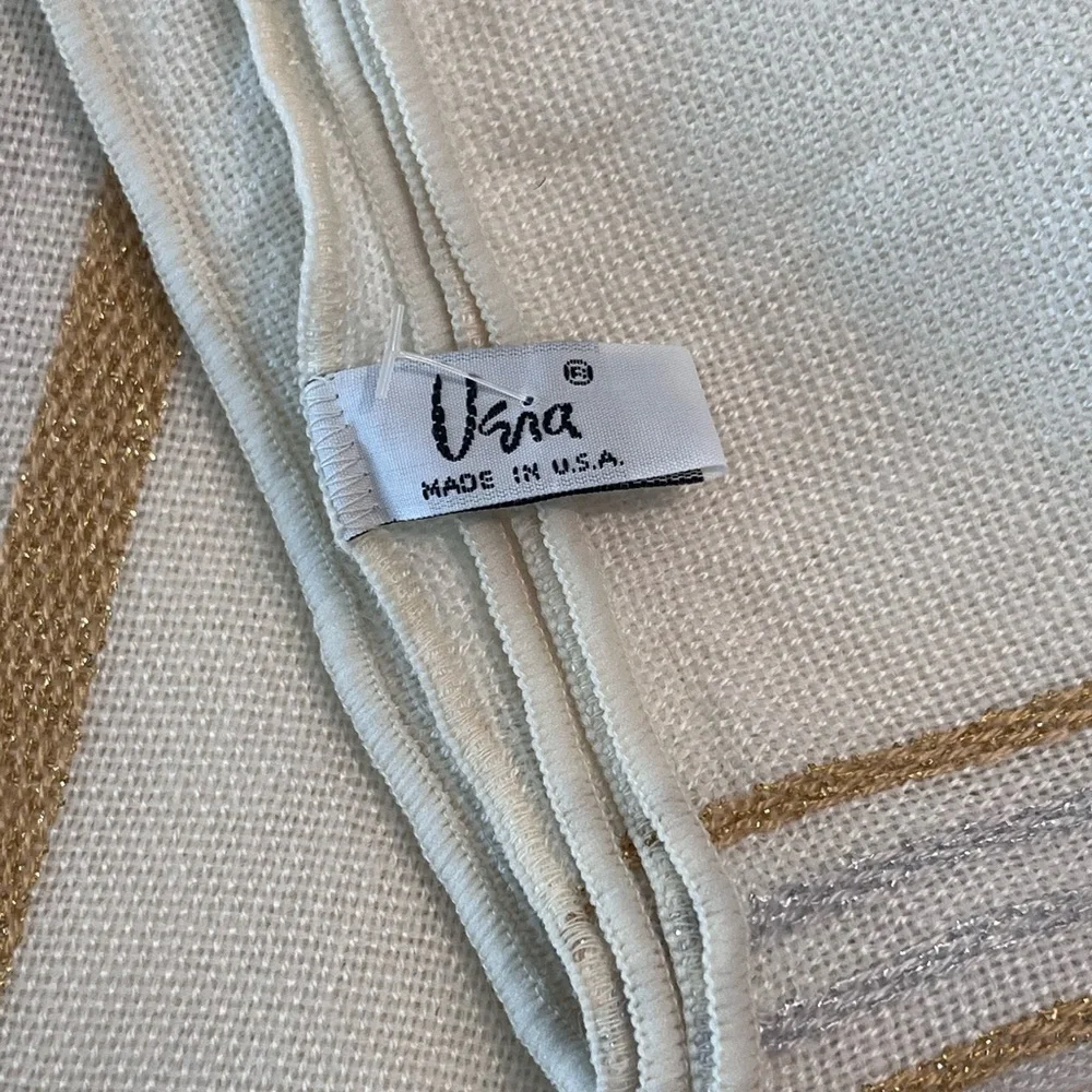 Vera Neumann Elegant Rectangle Cream Tablecloth 60x102 Gold & Silver Stripe NWOT